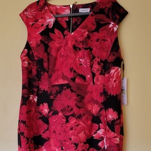 Calvin Klein red and black floral sheath, sz 18w NWT